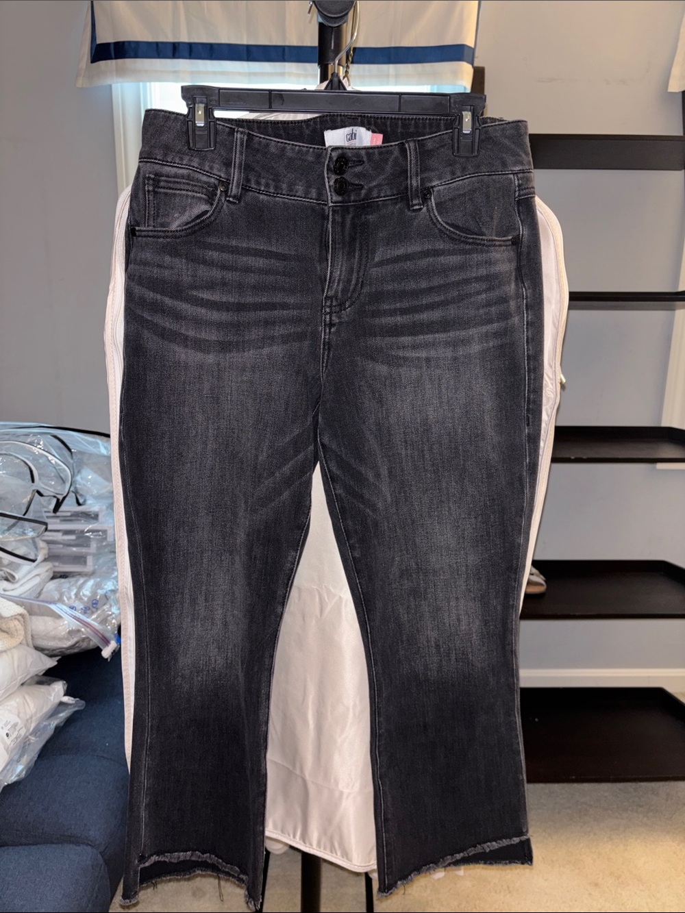 CAbi Women's Black Faded High-Rise Cropped Jeans with Raw Hem